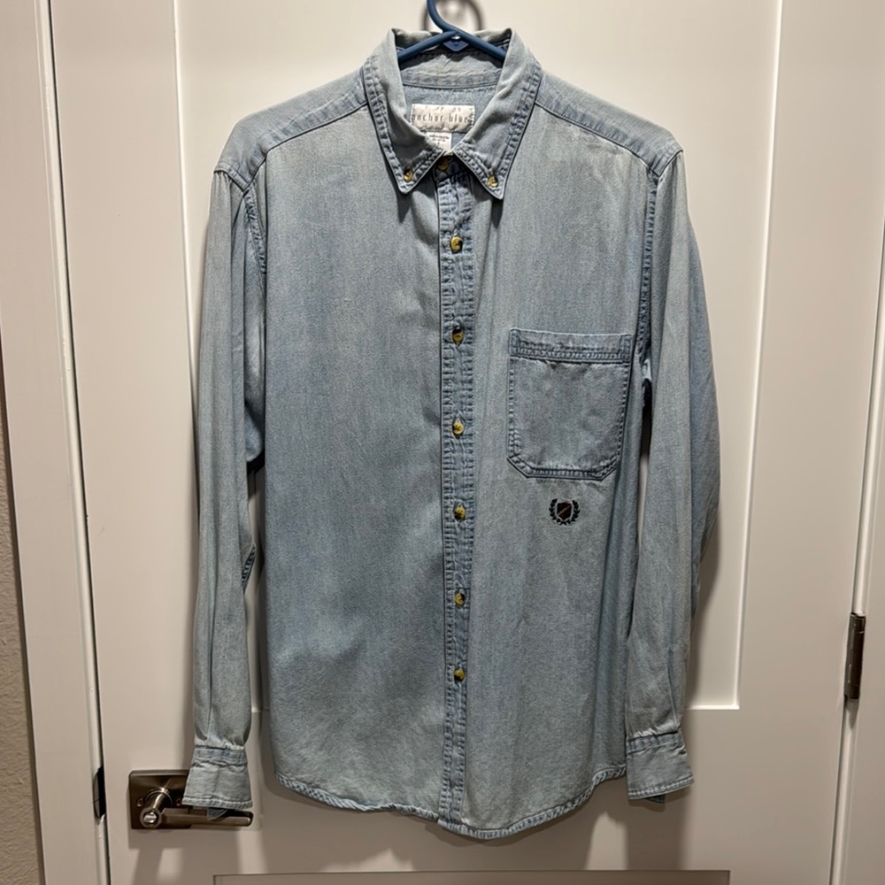 Men's Anchor Blue Casual Button Down Shirt Blue